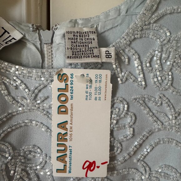 Vintage Blacktie Oleg Cassini Satin Blue Beaded Sleeveless Top Size 8P - Picture 4 of 6